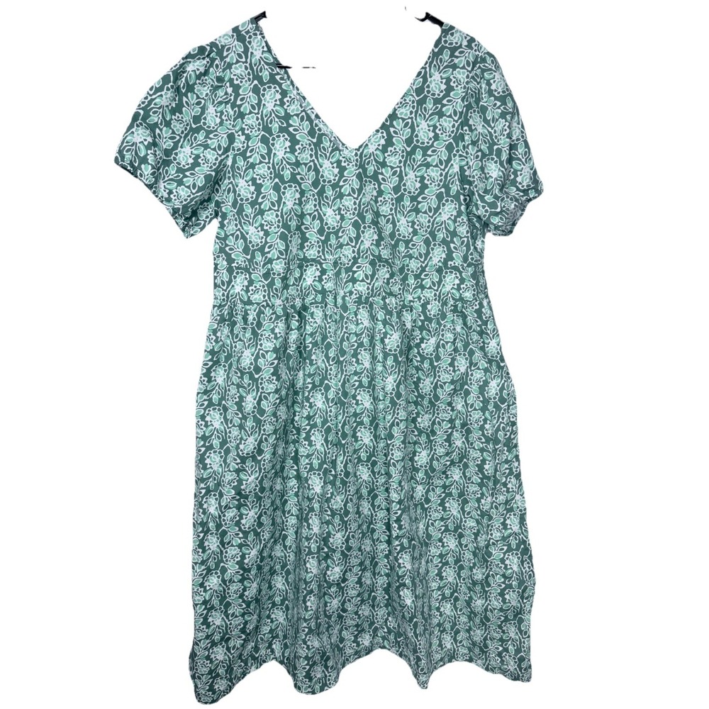 J.Crew Smocked Waist Poplin Floral Mini Dress Womens 12 Green Puff Sleeve
